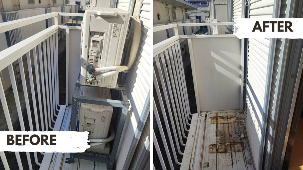 室外機取り外しの作業前後